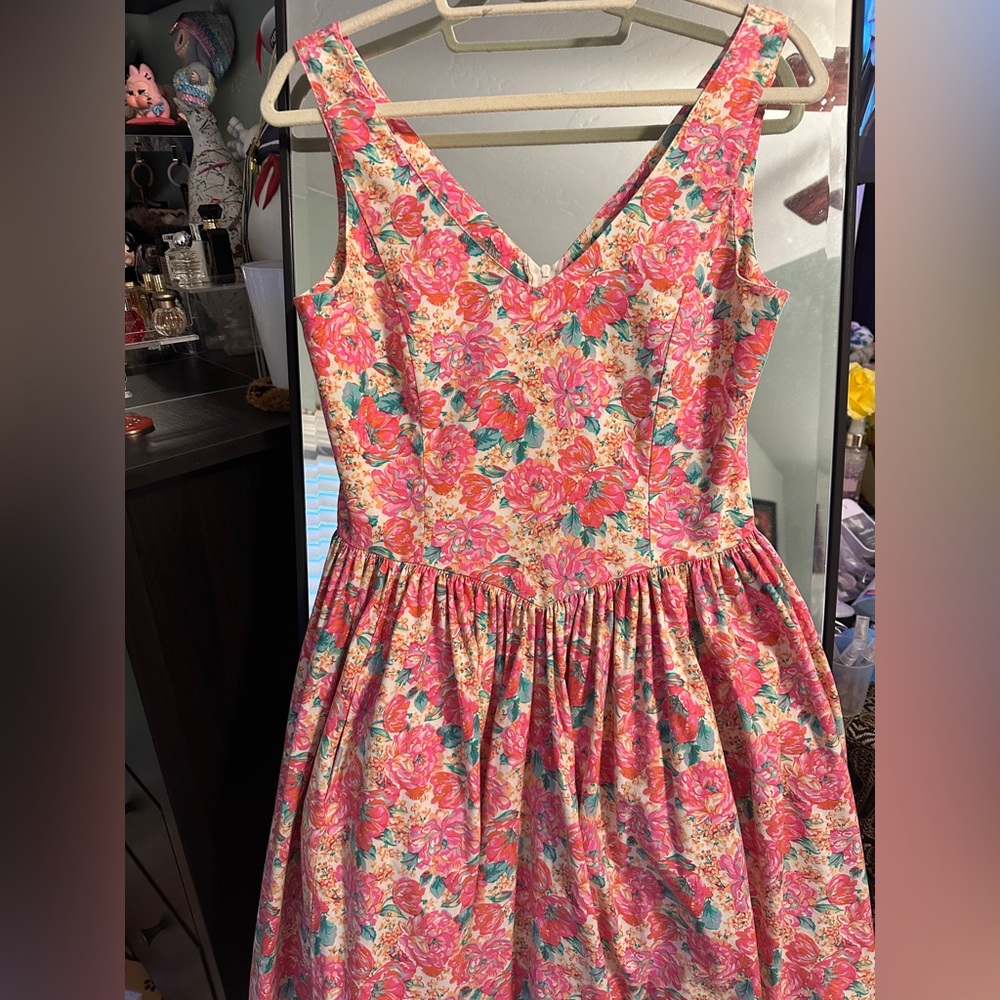 Vintage Laura Ashley Floral Sleeveless Cotton Midi Dress